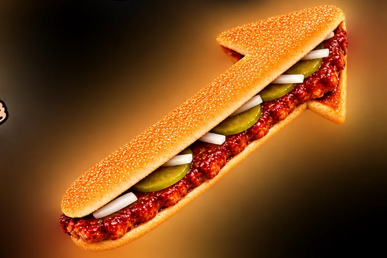 A McRib shaped like a green up arrow